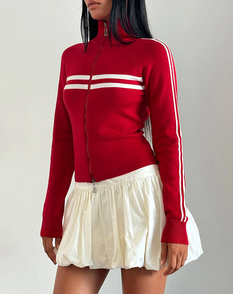 Talisa Zip Through Jacke in Rot mit weißen Streifen - Image 3