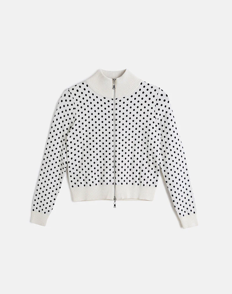 Talisa Zip durch Strickjacke in Tiny Polka Elfenbein - Image 3