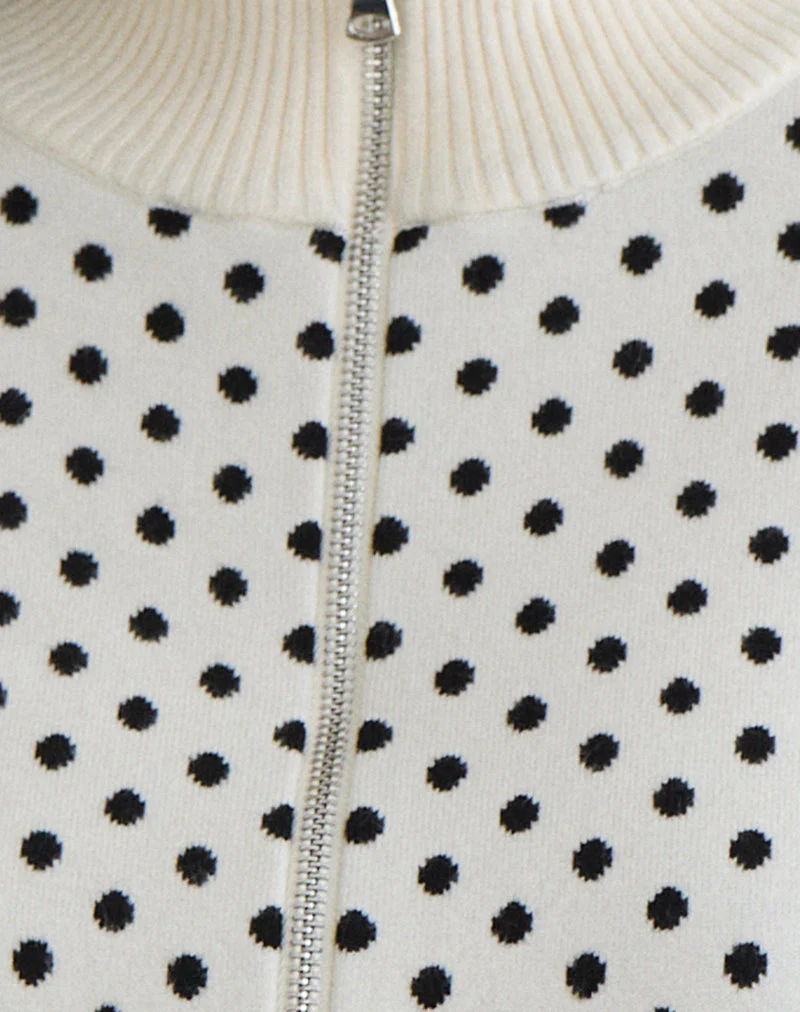 Talisa Zip durch Strickjacke in Tiny Polka Elfenbein - Image 6