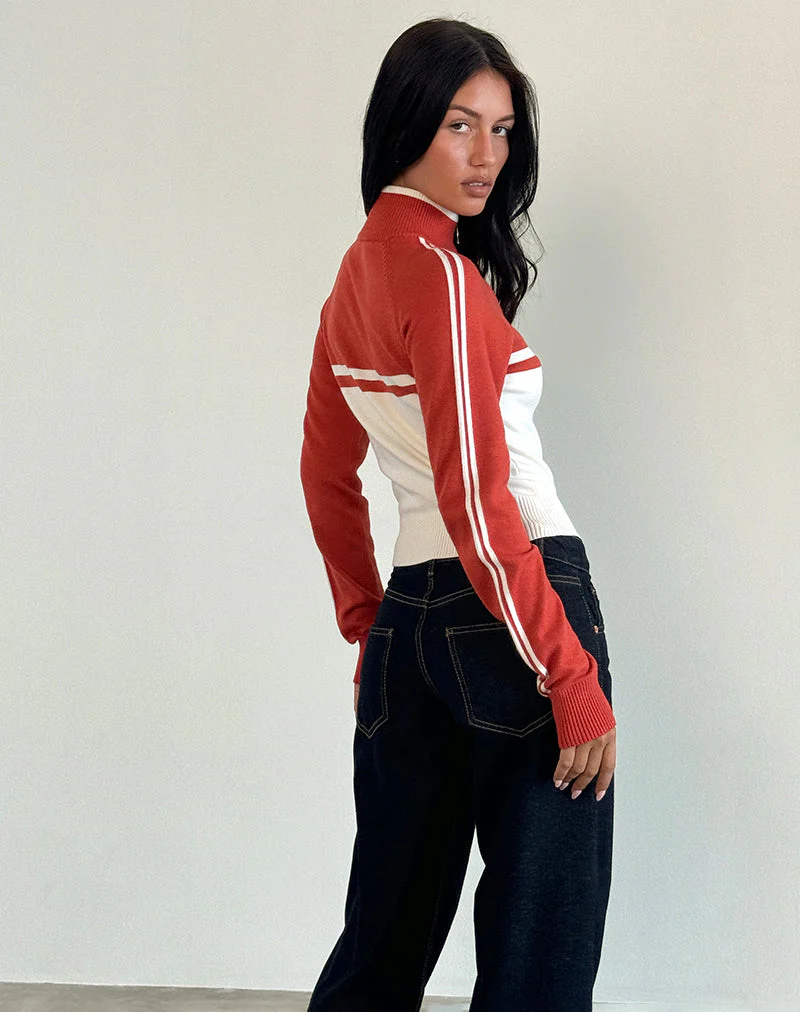 Talya Jacke in Panel Rot mit Weiß - Image 5