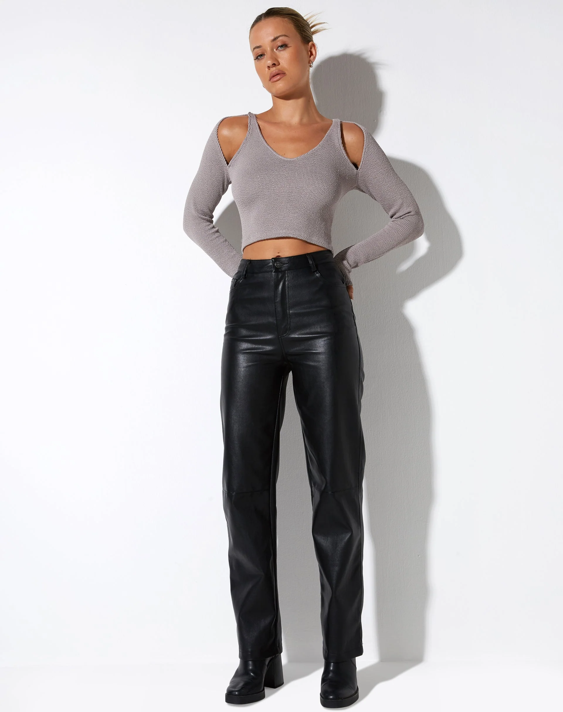 Tamar Langarm-Top aus Jacquard-Rippe Tan - Image 4