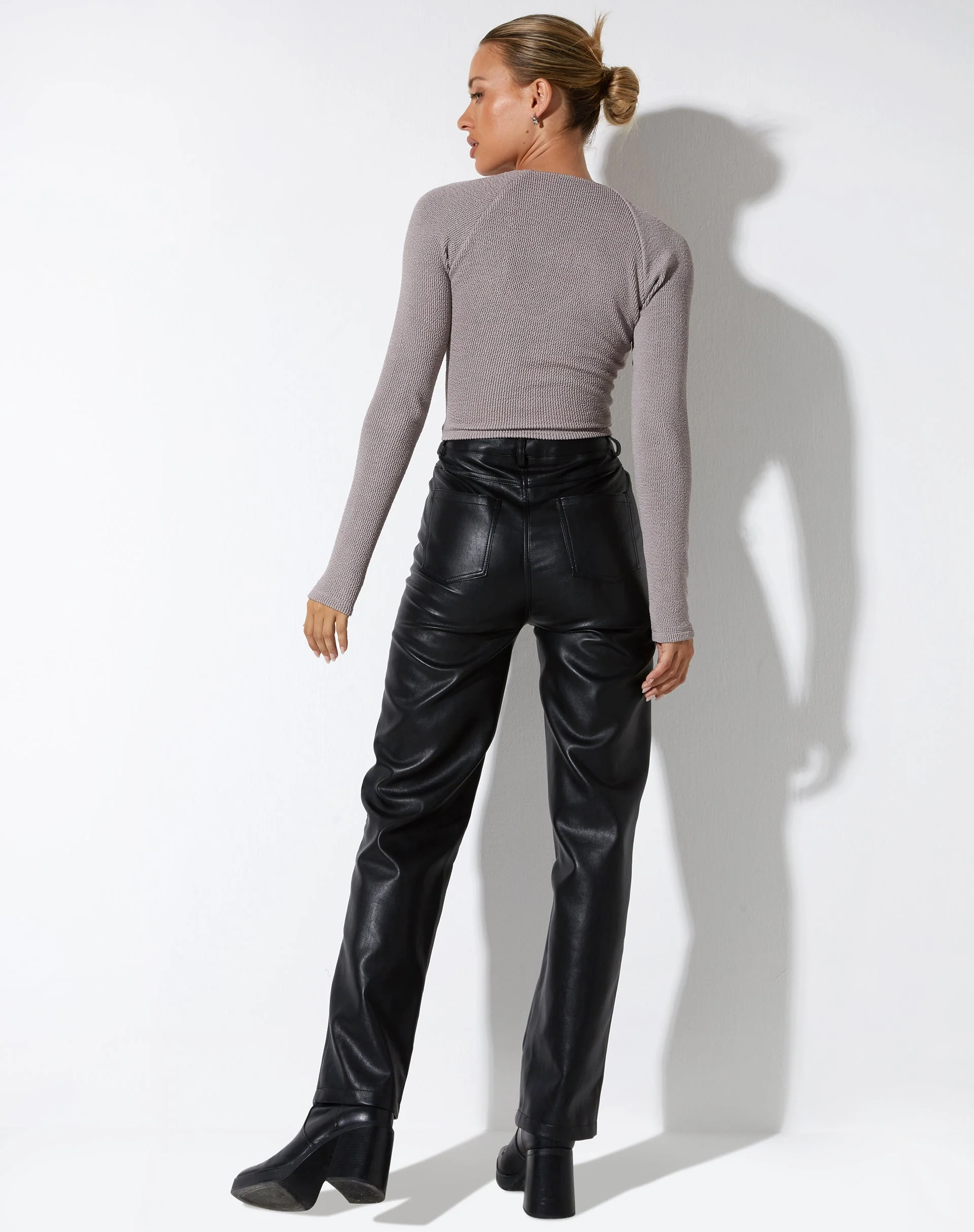 Tamar Langarm-Top aus Jacquard-Rippe Tan - Image 5