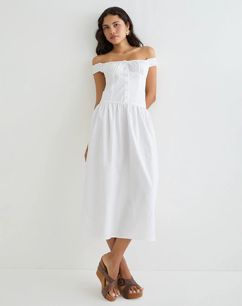 Tamashi Schulternahes Maxikleid in Weiß - Image 3