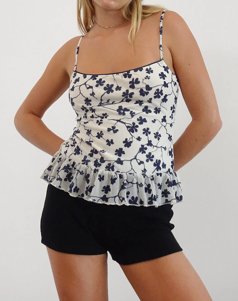 Tarkam Top in Grunge Floral Flock Creme