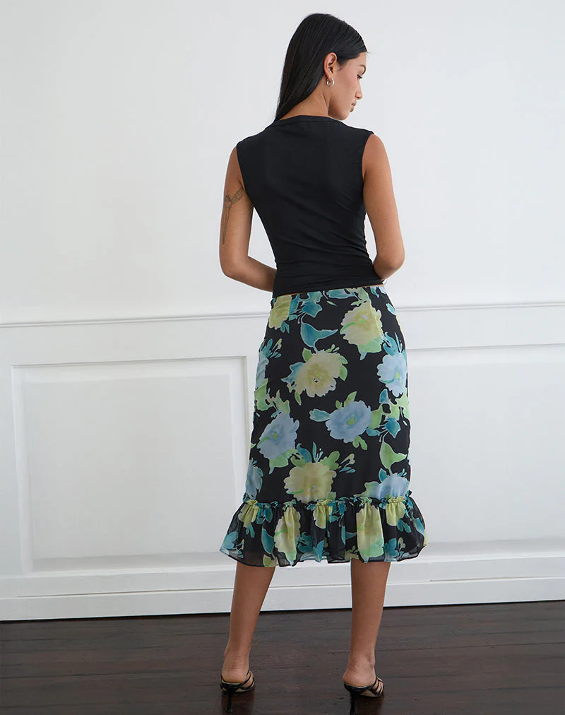 Tarla Midirock aus schwarzem Chiffon mit Kristallblumenprint - Image 3