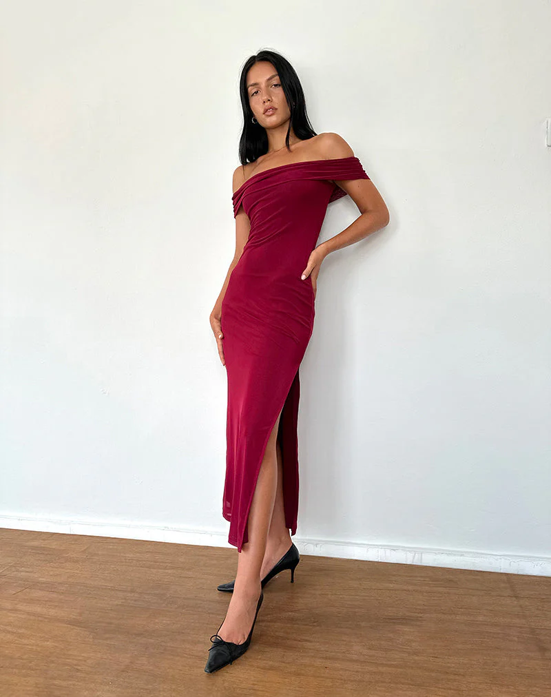 Tarna Bardot Maxikleid aus Mesh Burgundy - Image 4
