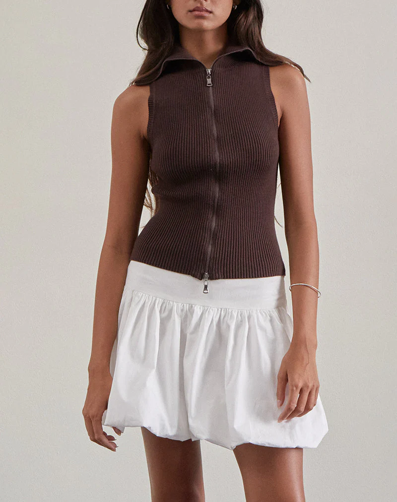Tarni Highneck Fold Over Tank Top in Braun - Image 2