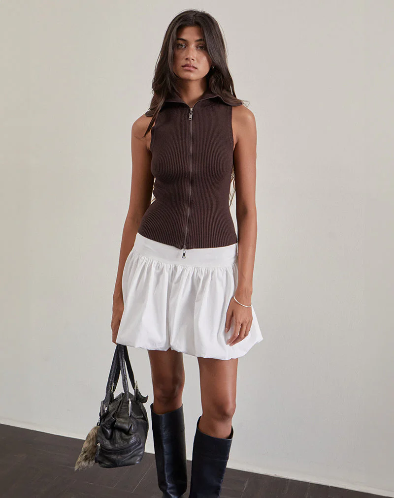 Tarni Highneck Fold Over Tank Top in Braun - Image 3