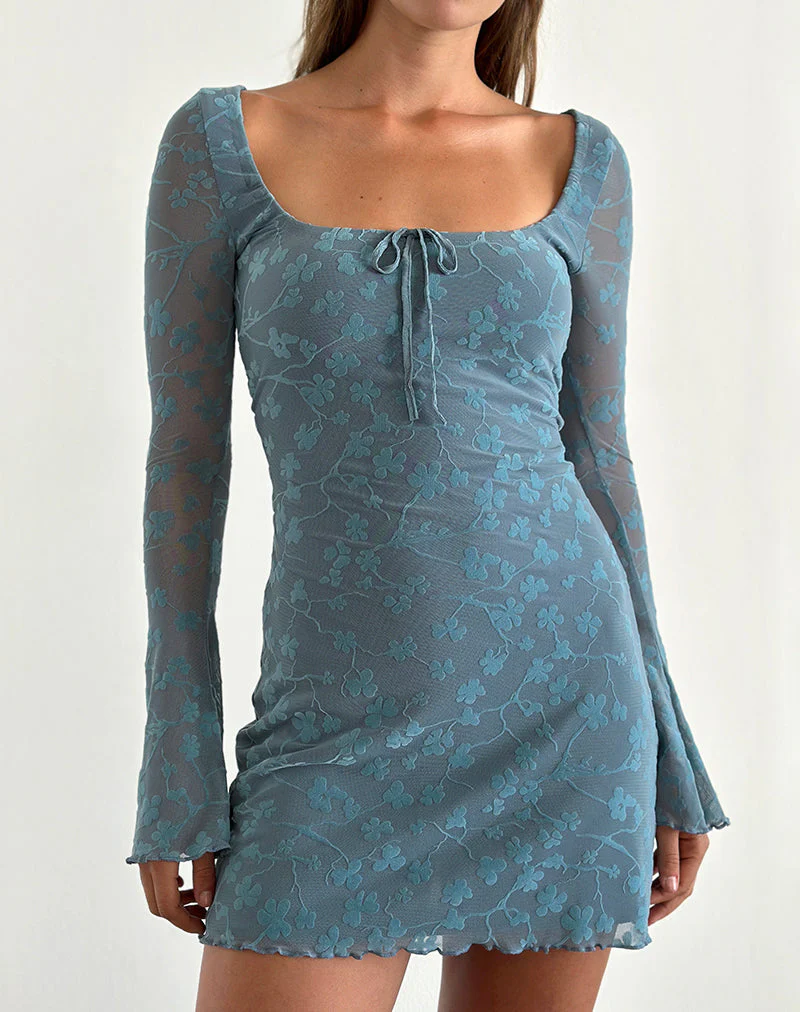 Tatyana Minikleid in Grunge Floral Blau Grau - Image 4