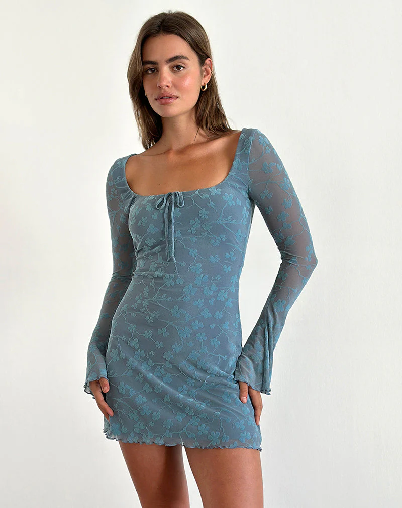 Tatyana Minikleid in Grunge Floral Blau Grau - Image 5