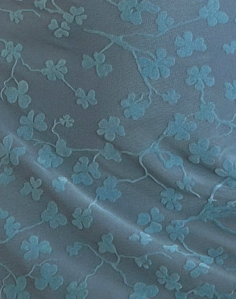 Tatyana Minikleid in Grunge Floral Blau Grau - Image 6