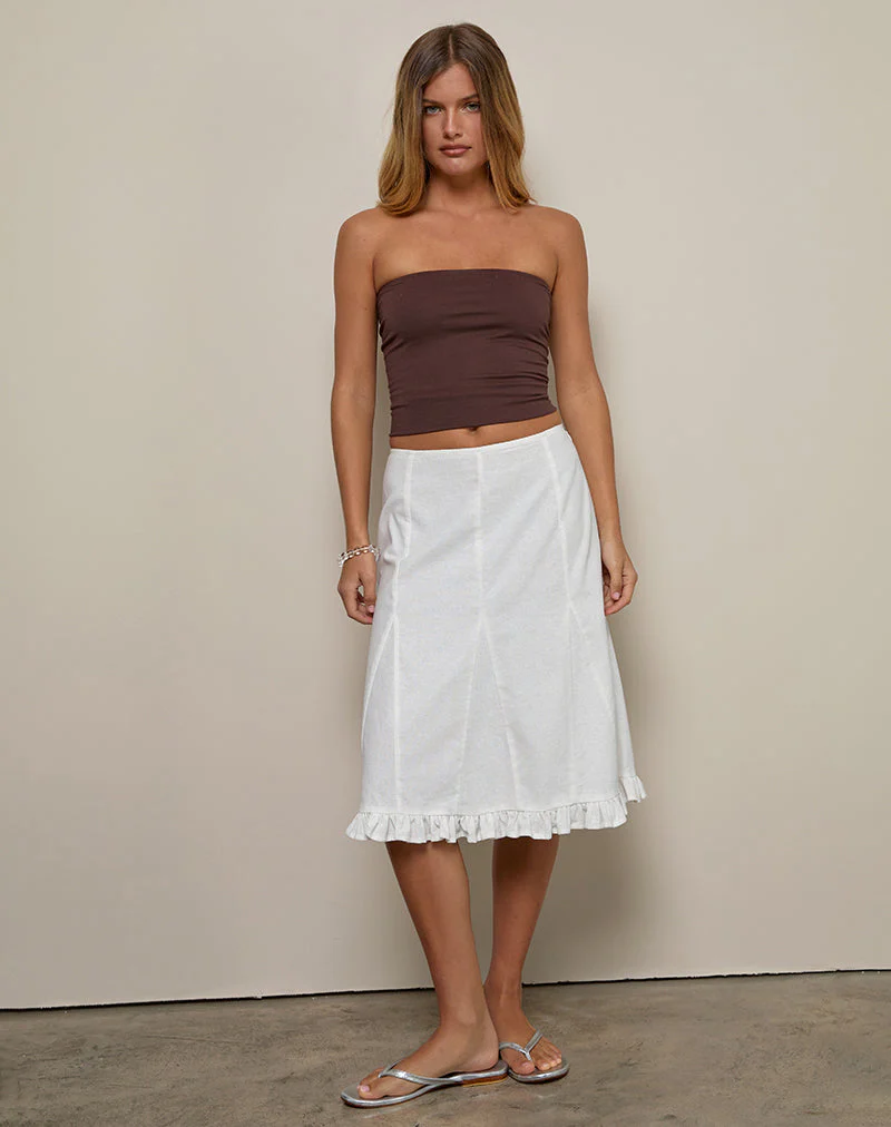 Tausi Plissierter Midirock aus Leinen in Off White - Image 3