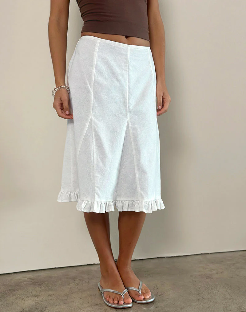 Tausi Plissierter Midirock aus Leinen in Off White - Image 4
