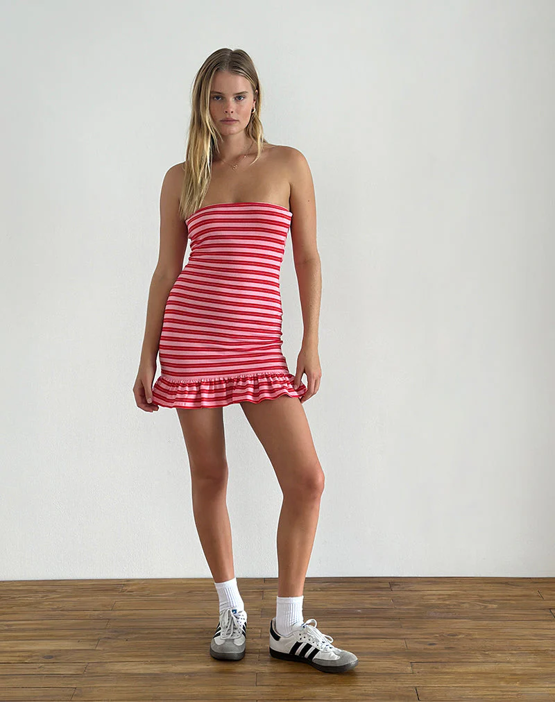 Tav Mini Jersey-Kleid in gestreiftem Rosa und Rot - Image 2