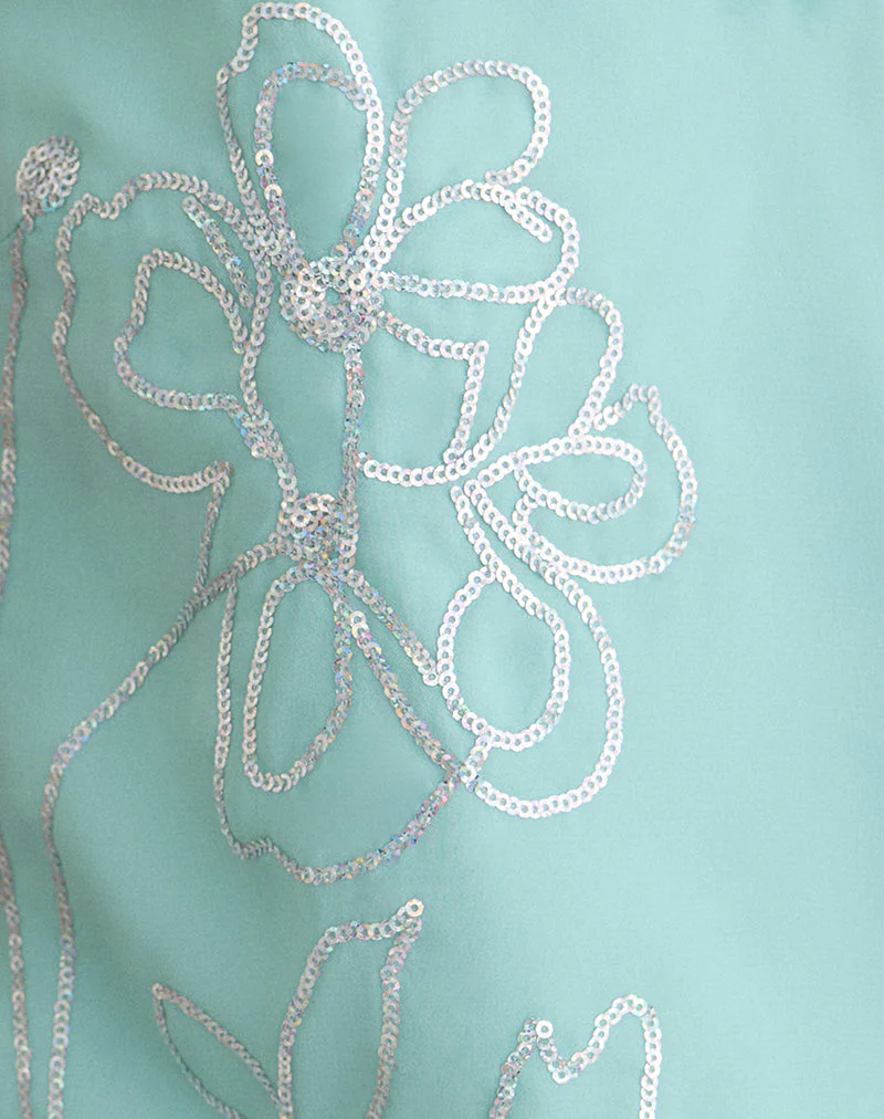 Tavina Top in Chiffon Floral Sequin Turquoise - Image 6