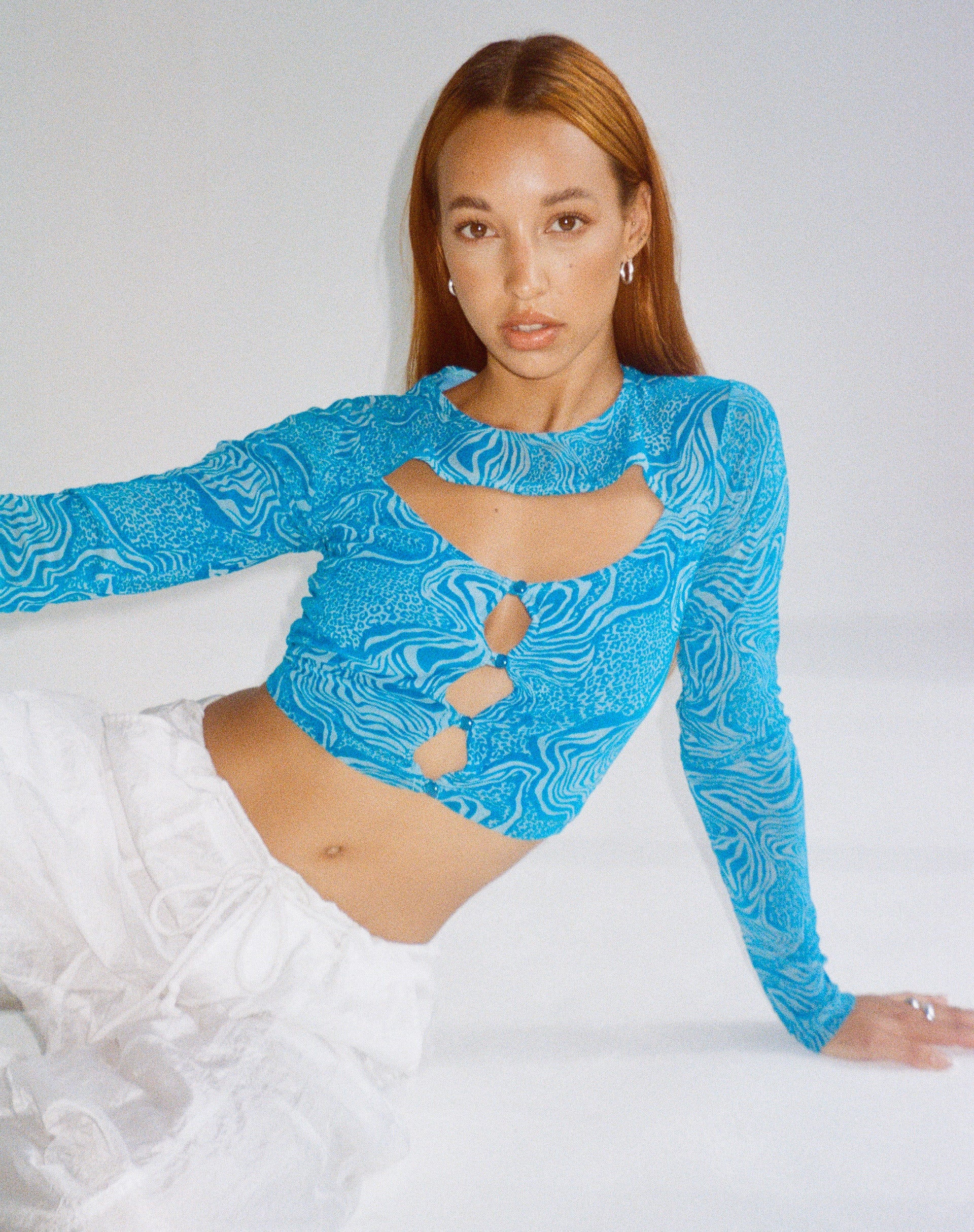 Techin Crop Top aus gemischtem Tierflock blau