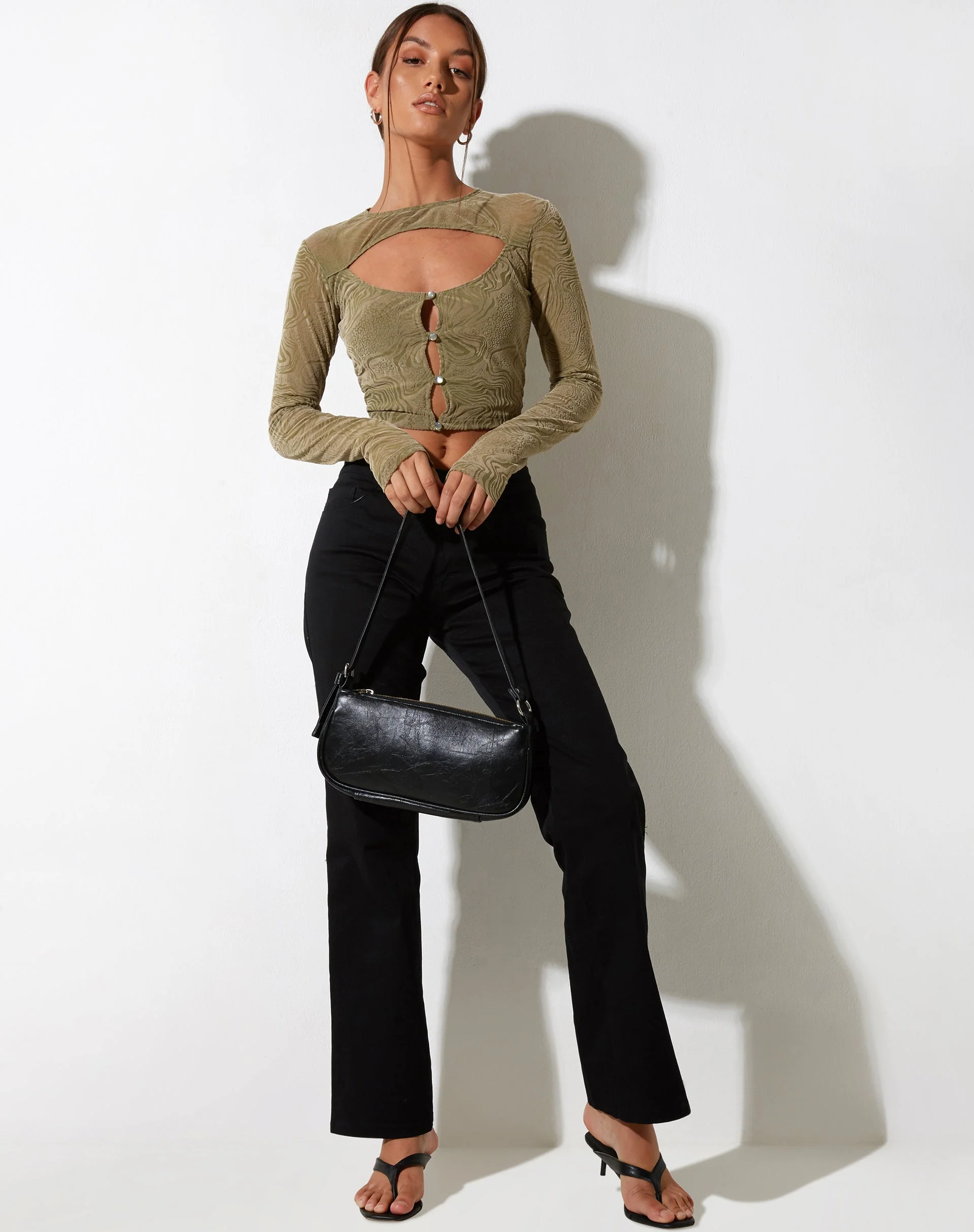Techin Crop Top aus gemischter Tierflocke oliv - Image 4