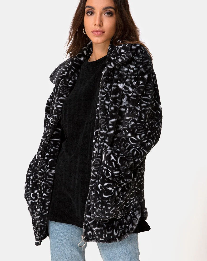 Teddybär Pelzmantel in Schwarz Leopard