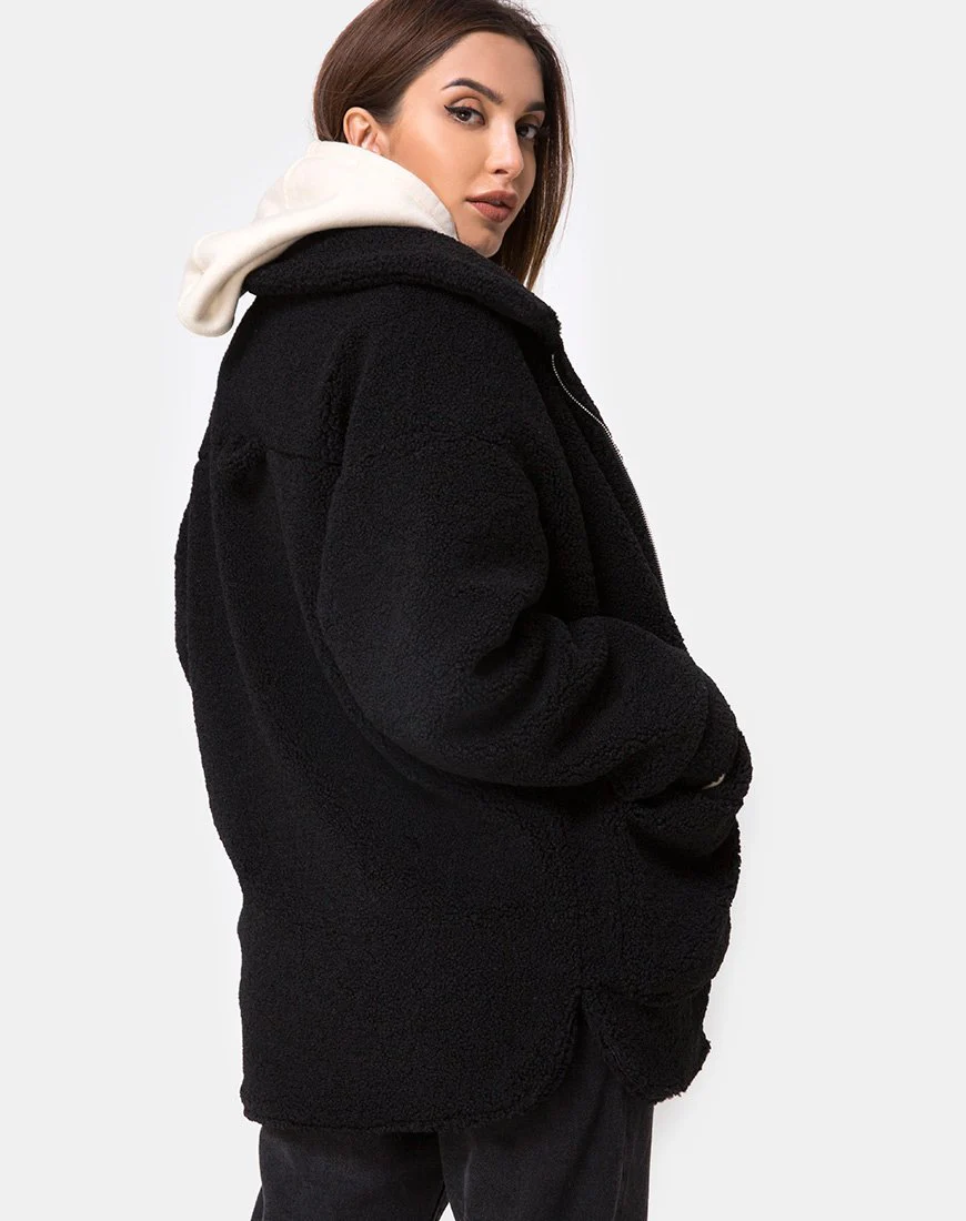 Teddybär-Wollmantel in Schwarz - Image 2