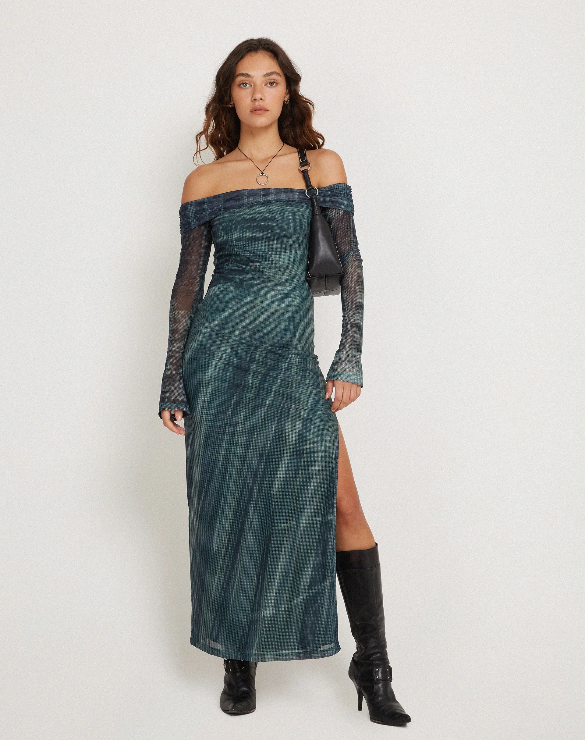 Terra Bardot Midikleid in Cityscape Grün