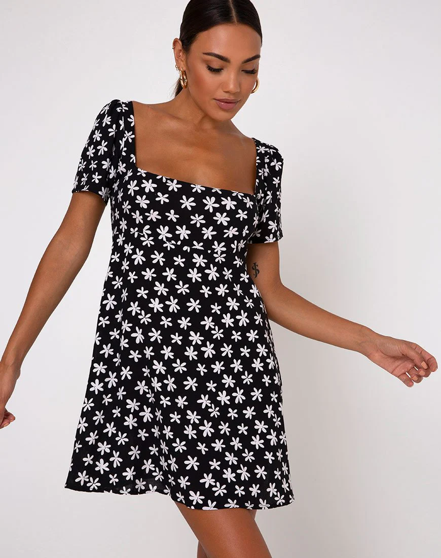 Thalia Babydoll Kleid in 90's Daisy Schwarz und Weiß