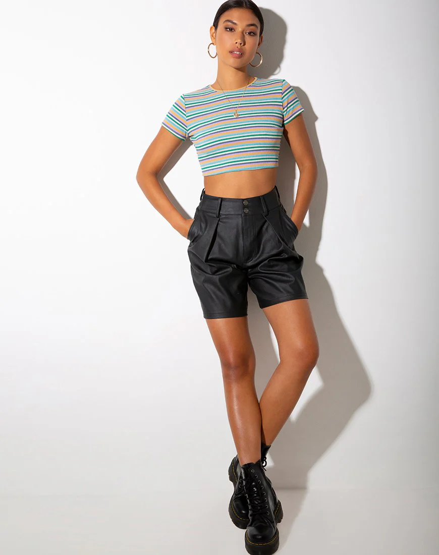 Tindy Crop Top in Rib Grün Lila und Gelb - Image 3