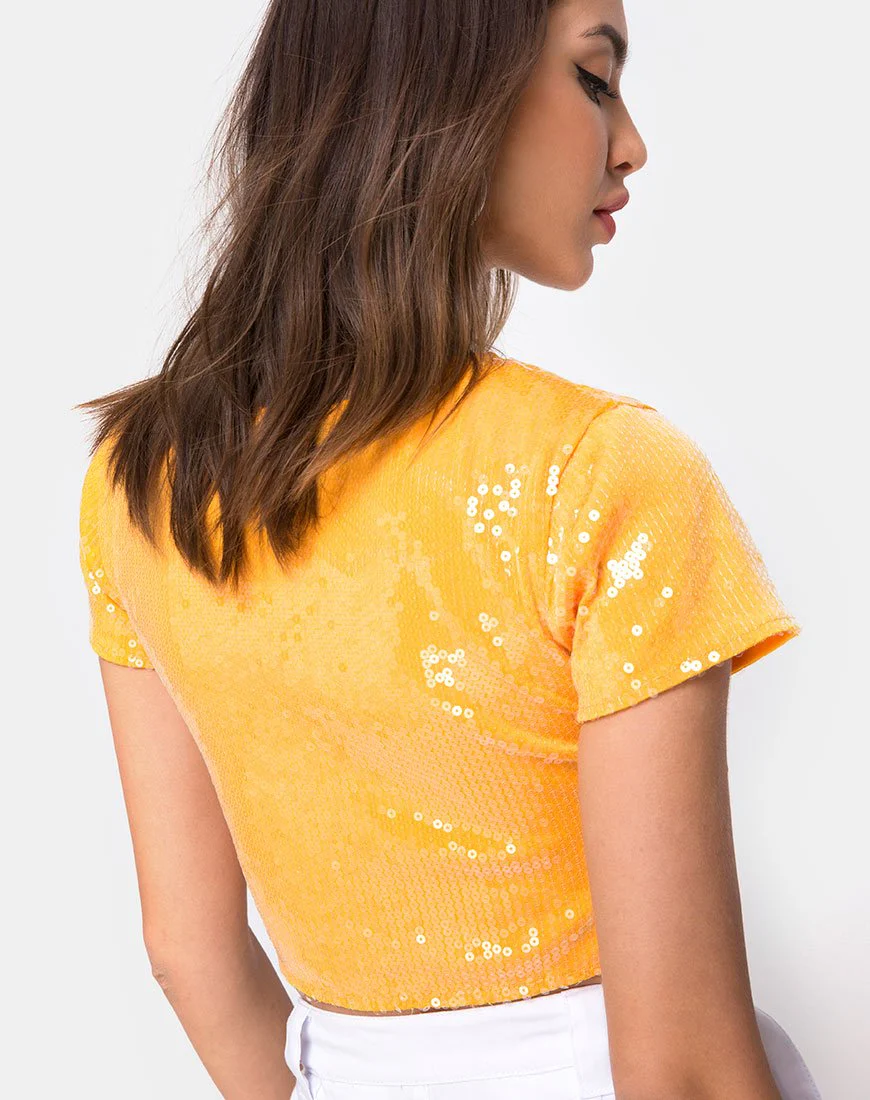 Tindy Crop Top in Mandarine mit transparentem Paillettenbesatz - Image 2