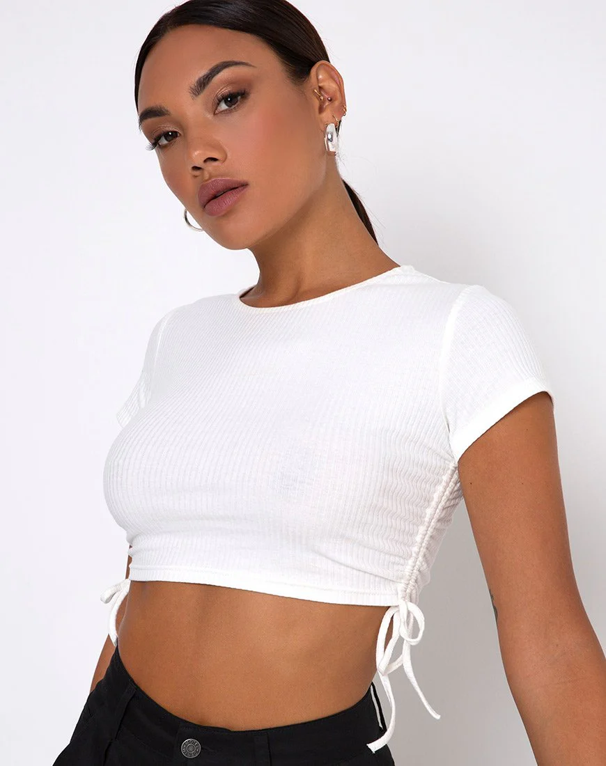 Tiner Crop Top in Rippe Elfenbein