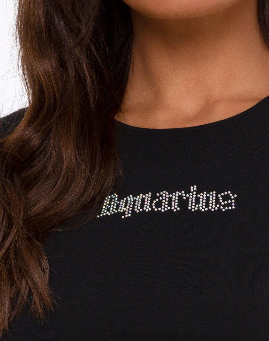 Tiney Crop Tee in Schwarz 'Aquarius' Diamante - Image 5