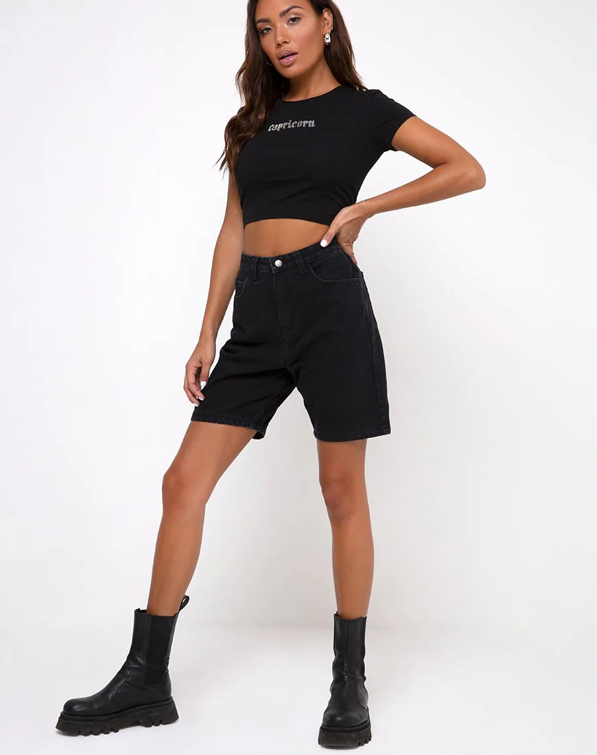 Tiney Crop Top Tee in Schwarz 'Capricorn' Diamante von Motel - Image 3