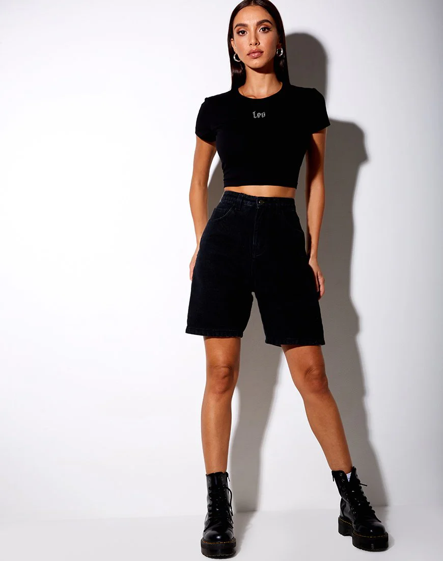 Tiney Crop Tee in Schwarz 'Leo' Diamante - Image 3