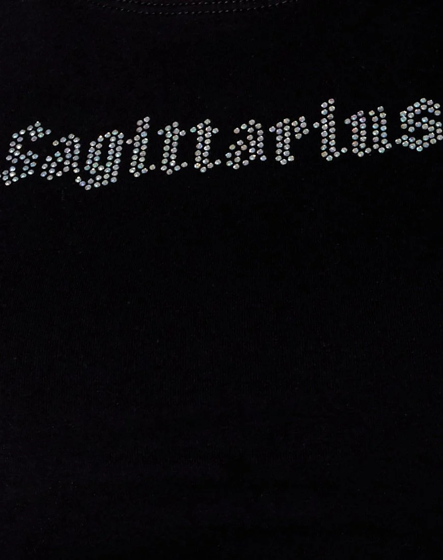 Tiney Crop Tee in Schwarz 'Sagittarius' mit Diamanten - Image 5