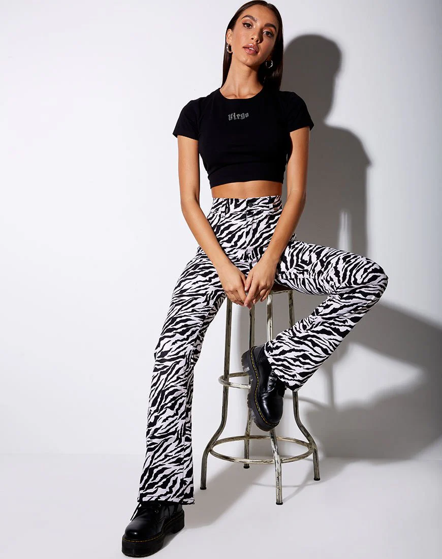 Tiney Crop Tee in Schwarz 'Virgo' Diamante