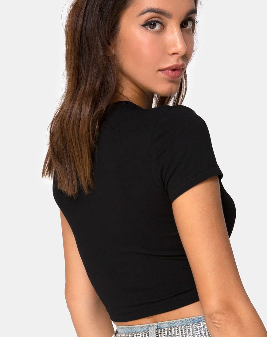 Tiney Crop Top Tee in Schwarz mit Diamanten-Hotfix - Image 2
