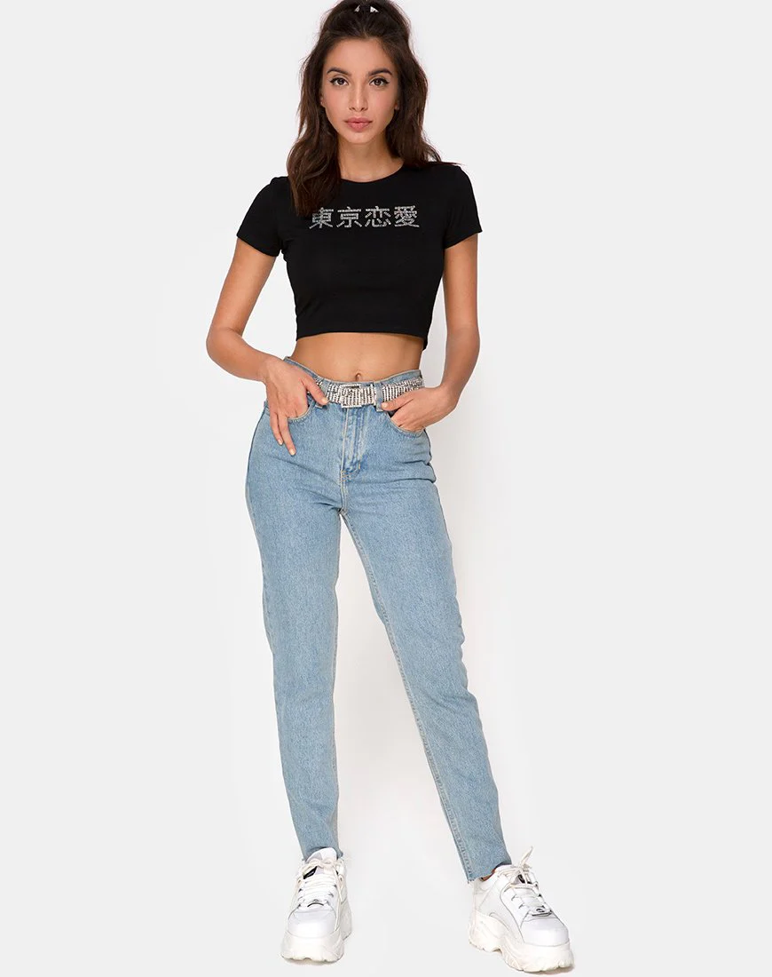 Tiney Crop Top Tee in Schwarz mit Diamanten-Hotfix - Image 4
