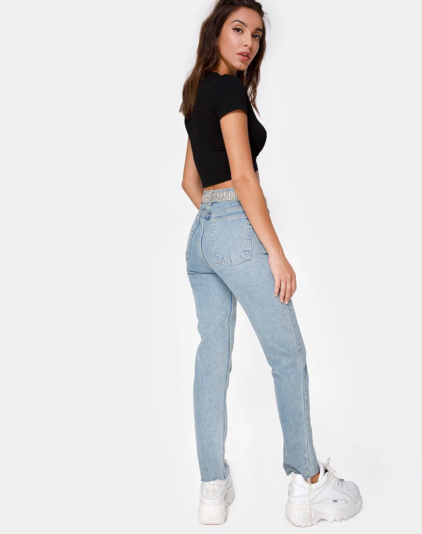 Tiney Crop Top Tee in Schwarz mit Diamanten-Hotfix - Image 5