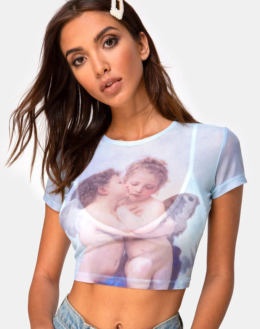 Tiney Crop Top Tee in Cherub Kiss Blau - Image 3