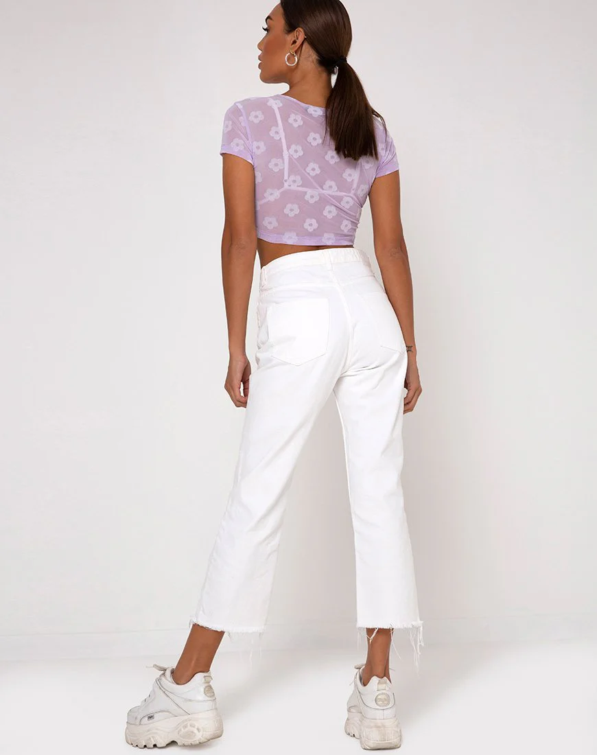 Tiney Crop Tee in Flieder Mesh Daisy White Flock - Image 7