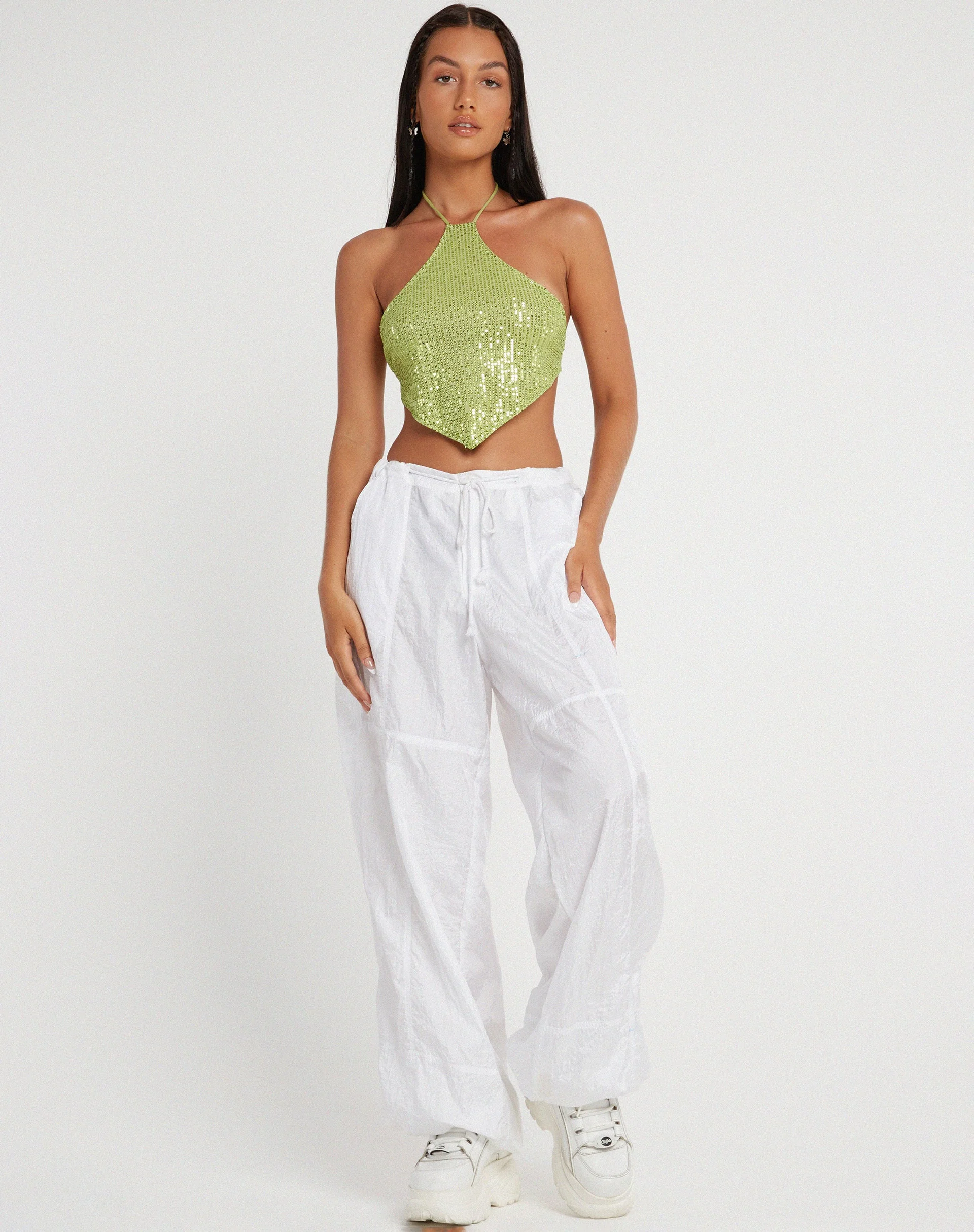 Tinimi Crop Top aus Drape Pailletten lindgrün - Image 4
