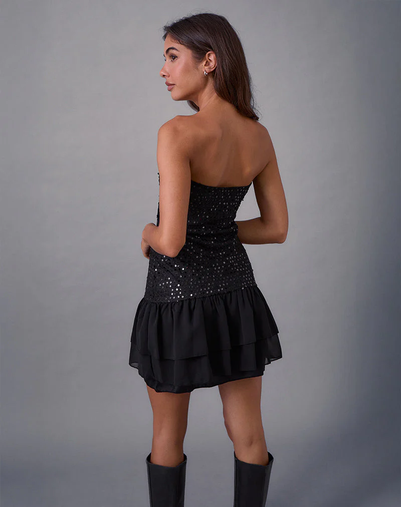 Tinosa Korsettkleid mit Rüschen und Pailletten in Schwarz - Image 4
