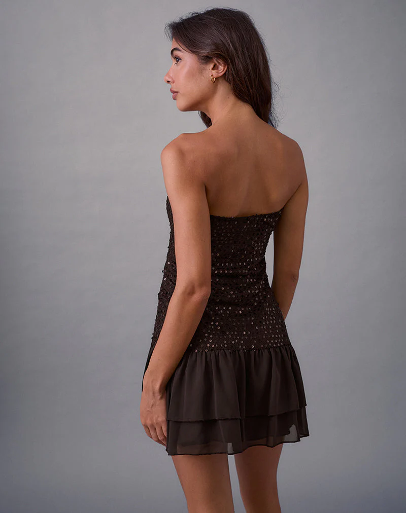Tinosa Korsettkleid mit Rüschen und Pailletten in Braun - Image 5