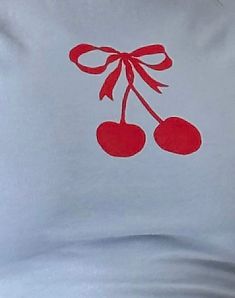 Tiona Baby Tee in Nantucket Blau mit Kirschenaufdruck - Image 6