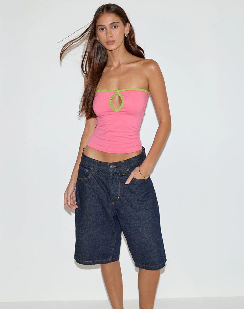 Tiria Cutout Bandeau Top in Bubble Gum mit blattgrüner Bindung - Image 2
