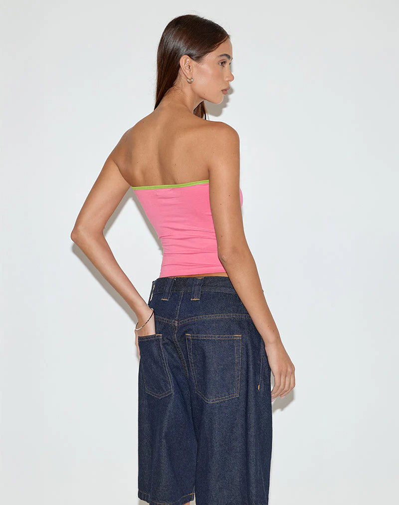 Tiria Cutout Bandeau Top in Bubble Gum mit blattgrüner Bindung - Image 5