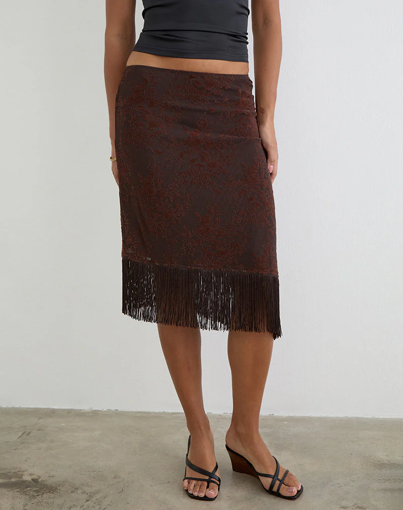 Tisaki Midi Skirt in Fine Leaf Flower Ganache - Image 2
