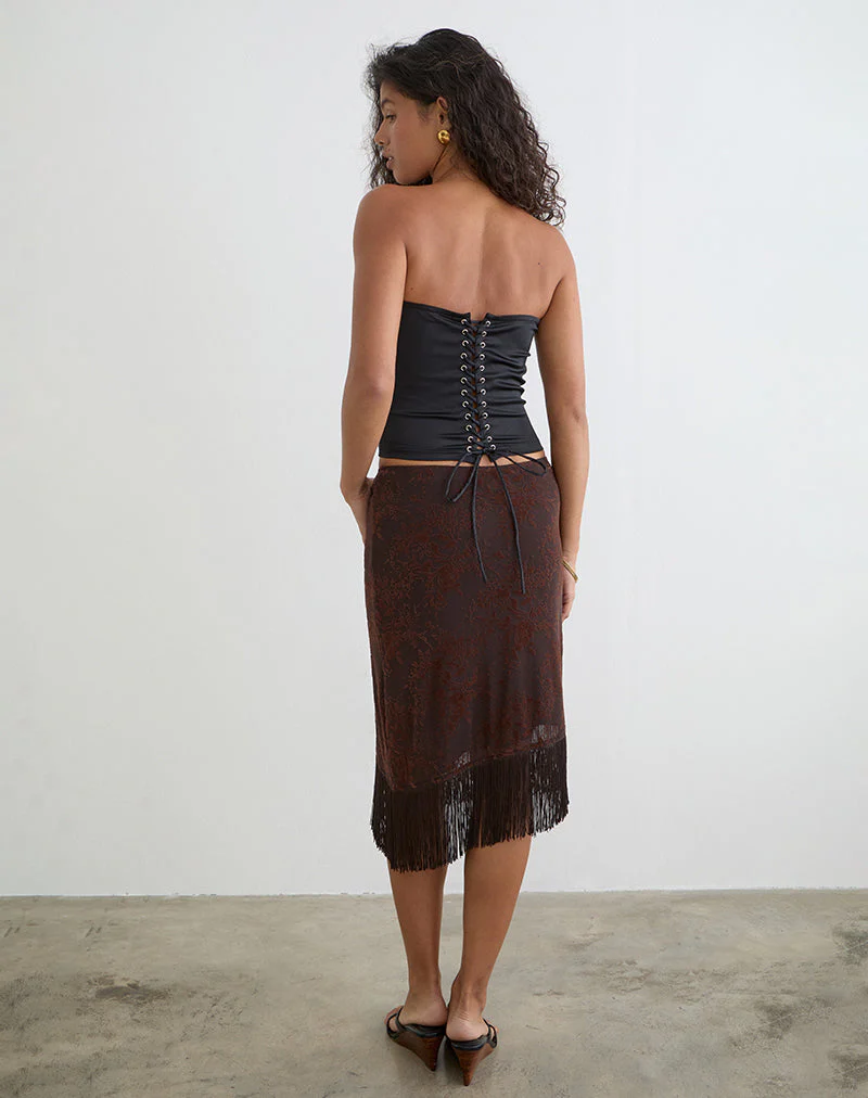 Tisaki Midi Skirt in Fine Leaf Flower Ganache - Image 3