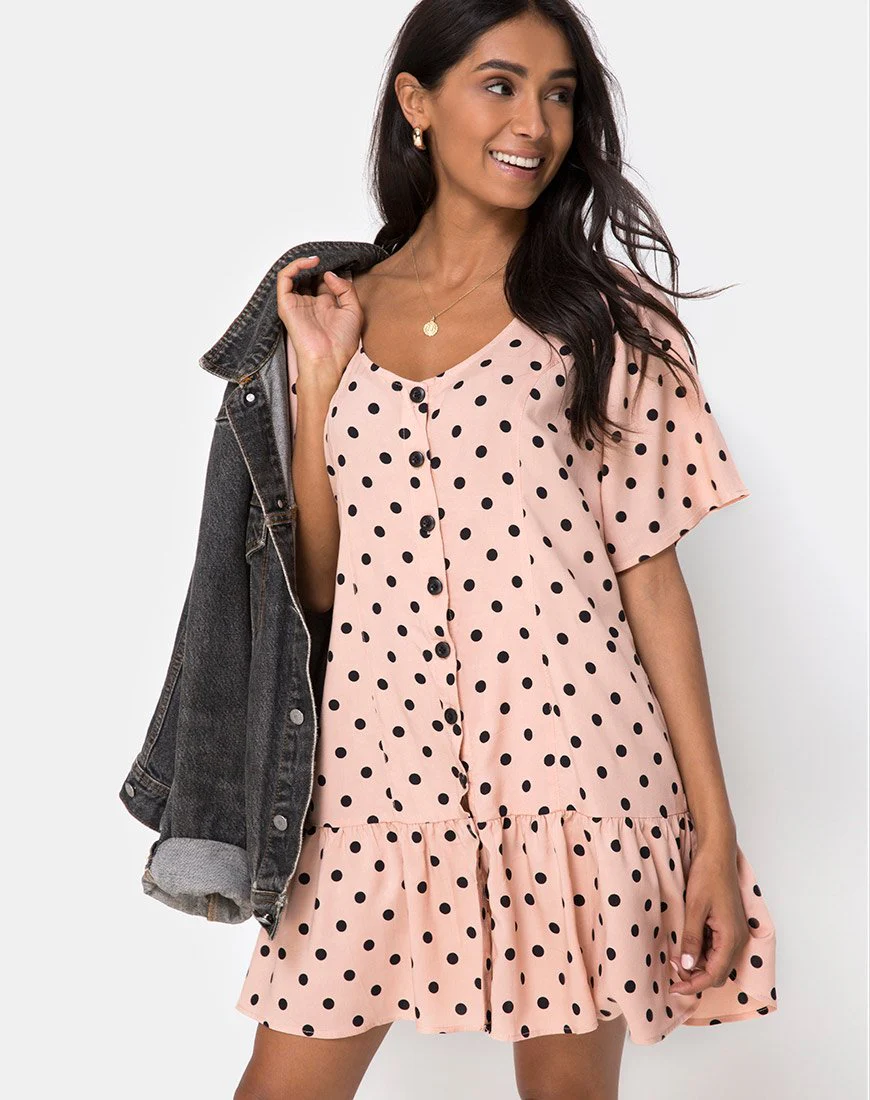 Tisha Babydoll Kleid in New Polka Nude Schwarz