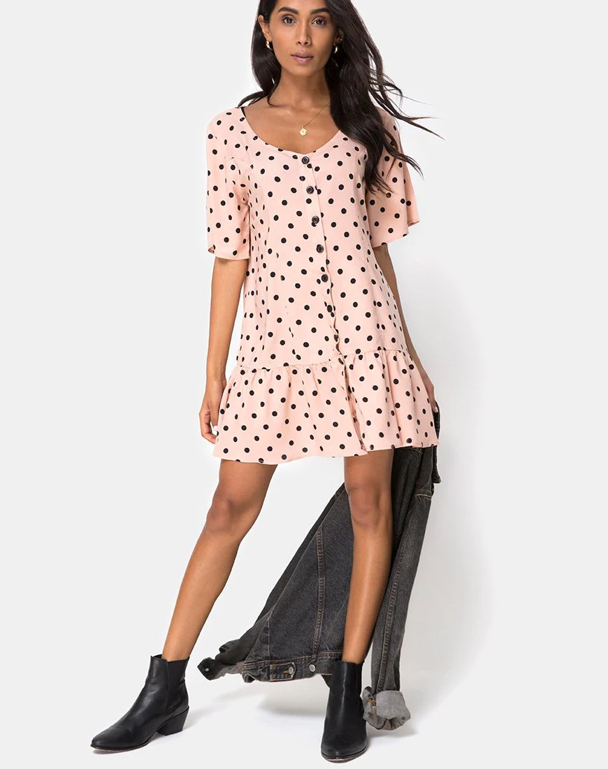 Tisha Babydoll Kleid in New Polka Nude Schwarz - Image 3