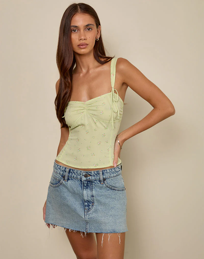 Tismia Top in Fun Ditsy Floral Lime - Image 2