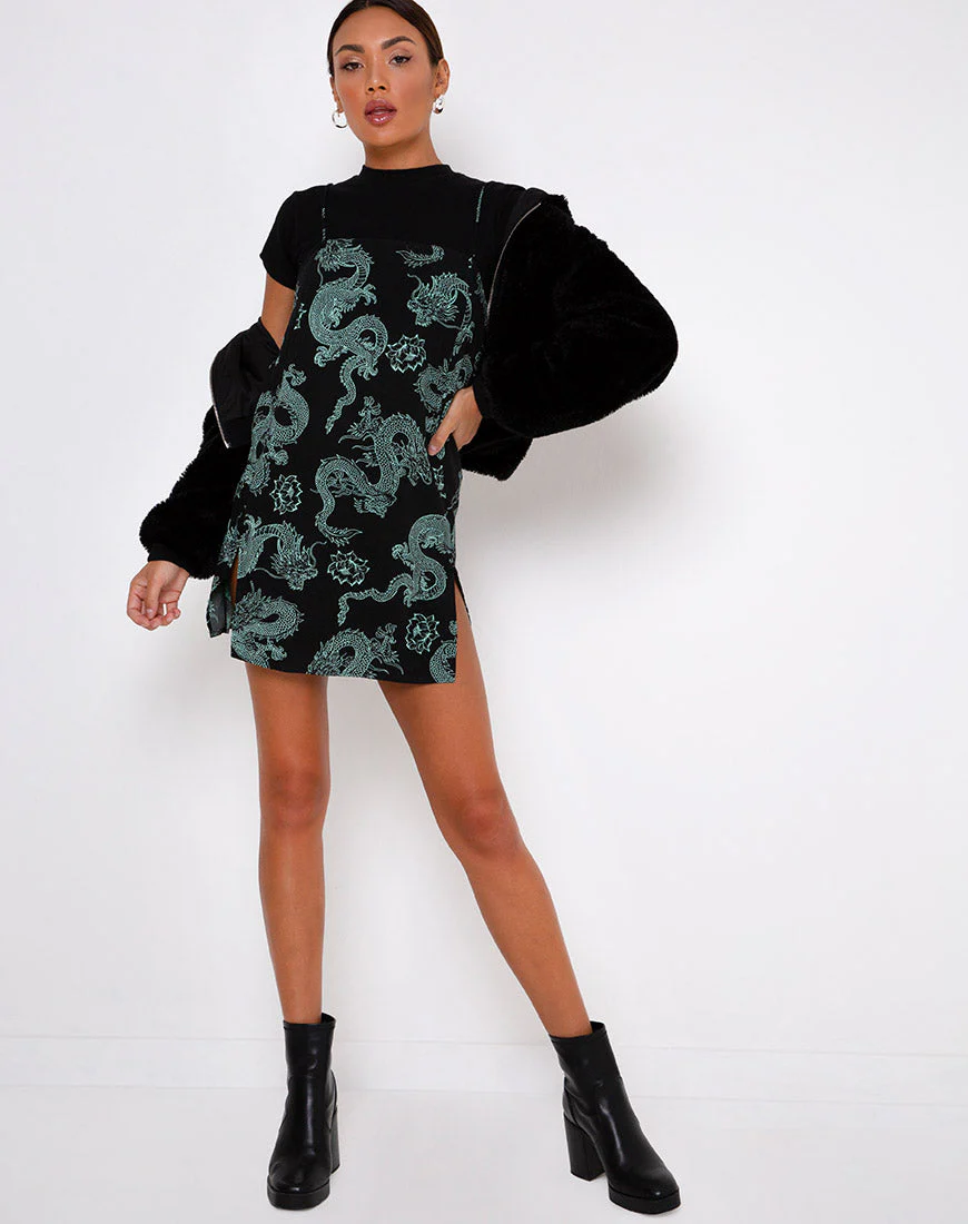 Tista Kleid in Drachenblume Schwarz und Mint